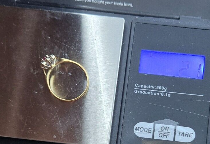 9ct Yellow Gold Ring Purple Ruby and Diamond Gemstones UK Ring Size O 1/2