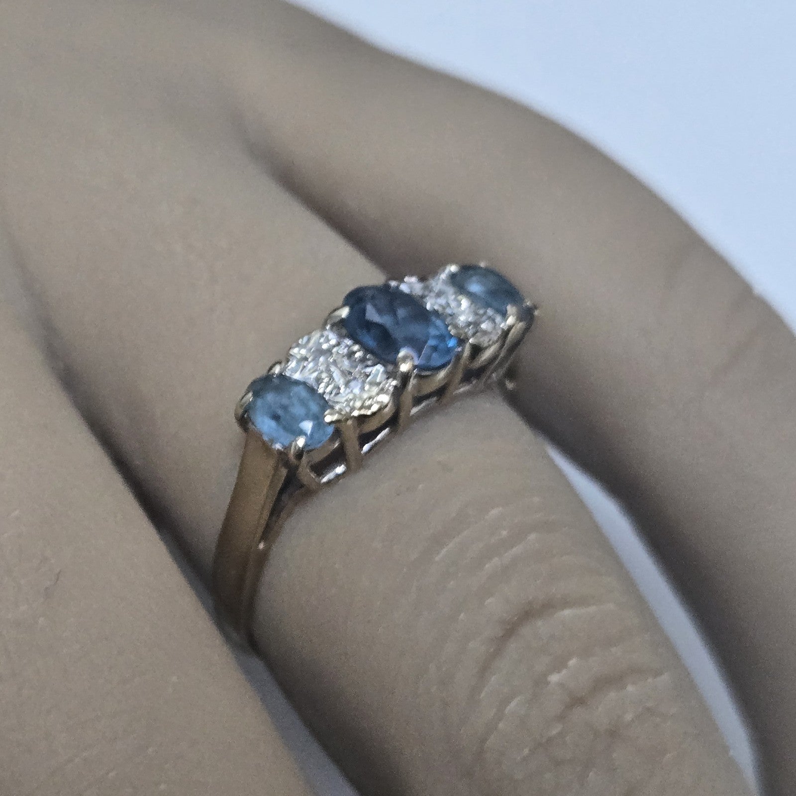 9ct Yellow Gold Ring Blue Topaz White Diamonds Gemstones Ring Size: L 1/2