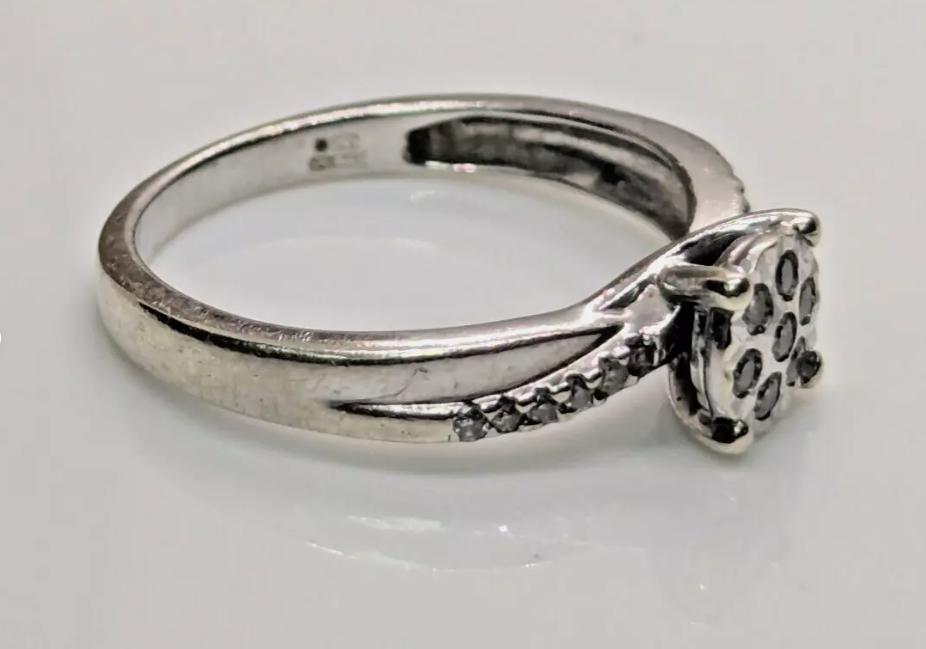 9ct White Gold Ring Diamond 0.20ct Colourless Gemstone Prong Setting Ring Size O