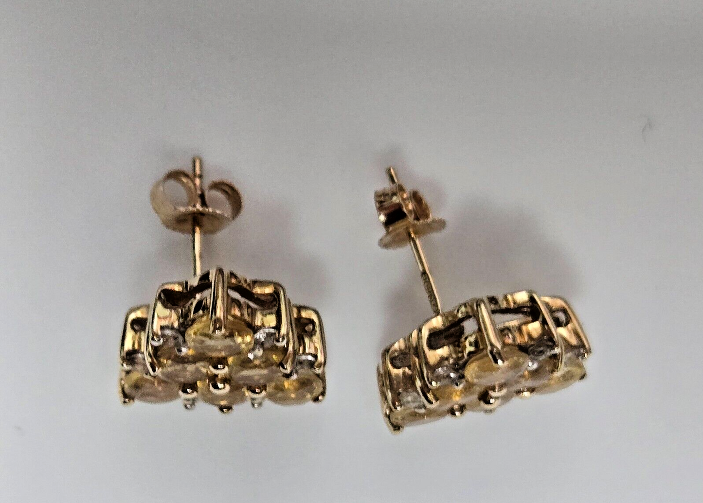 9ct Yellow Gold Stud Earrings Yellow Citrine and Diamonds Size:13.3mm x 12.8mm