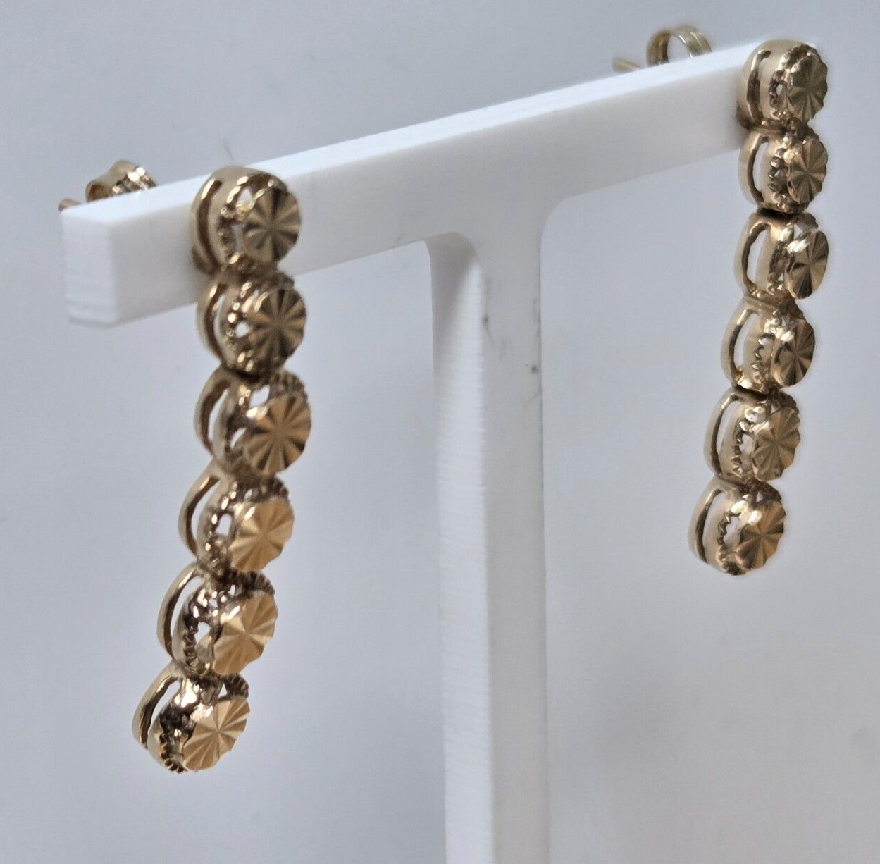 9ct Yellow Gold Dangle Earrings Tennis Style Drop Earring
