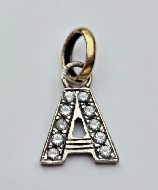 9ct Multi Tone Gold Letter A Pendant Colourless Cubic Zirconia Size 18mm x 9mm