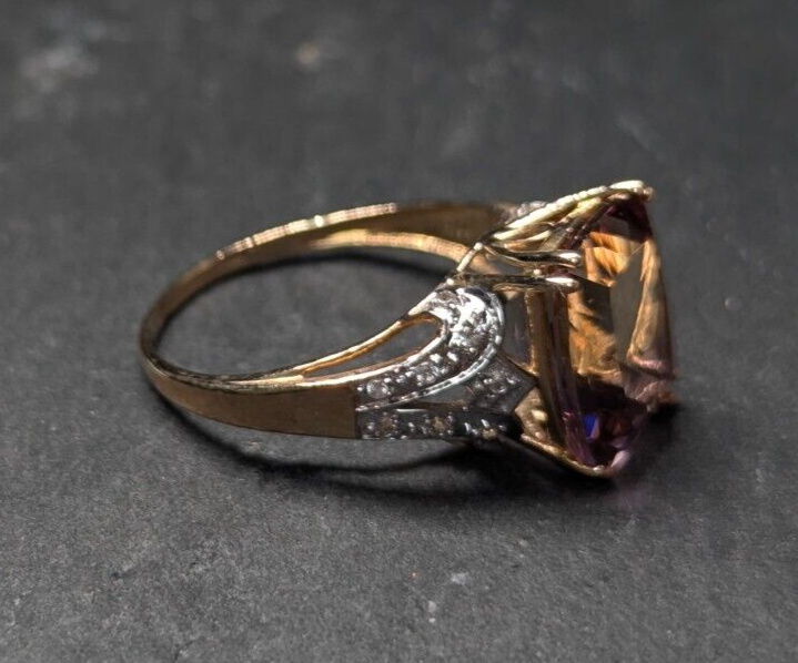 9ct Yellow Gold Ring Ametrine and Zircon Ring Size Q with Certificate