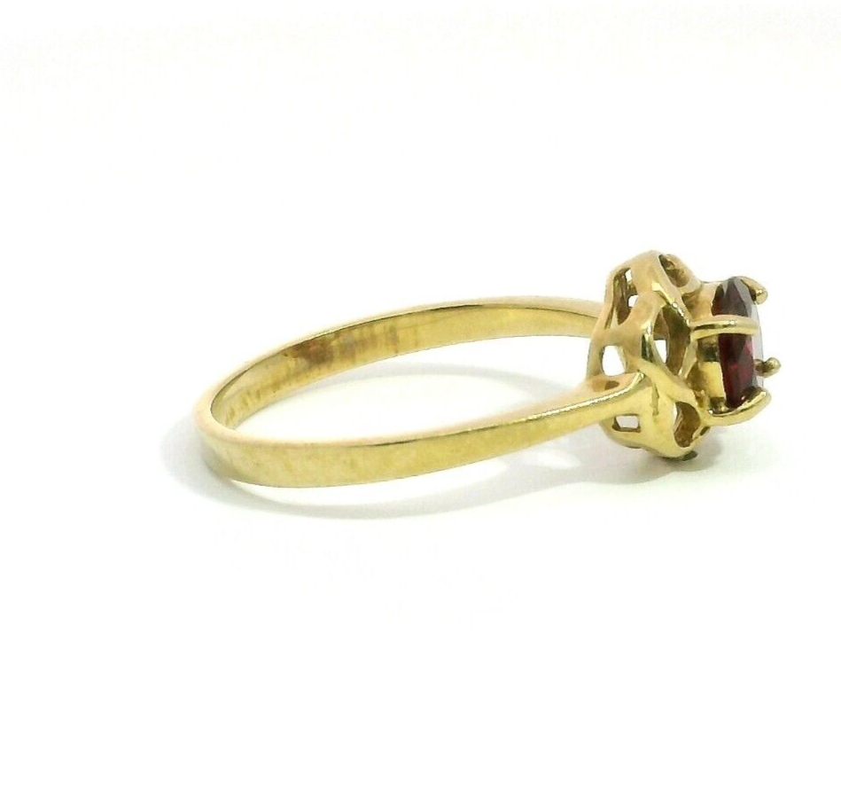 9ct Yellow Gold Ring Round Red Garnet Prong Setting Ring Size N 1/2