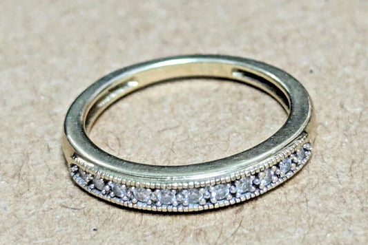 9ct Yellow Gold Ring Round Colourless Diamonds Half Eternity UK Ring Size J