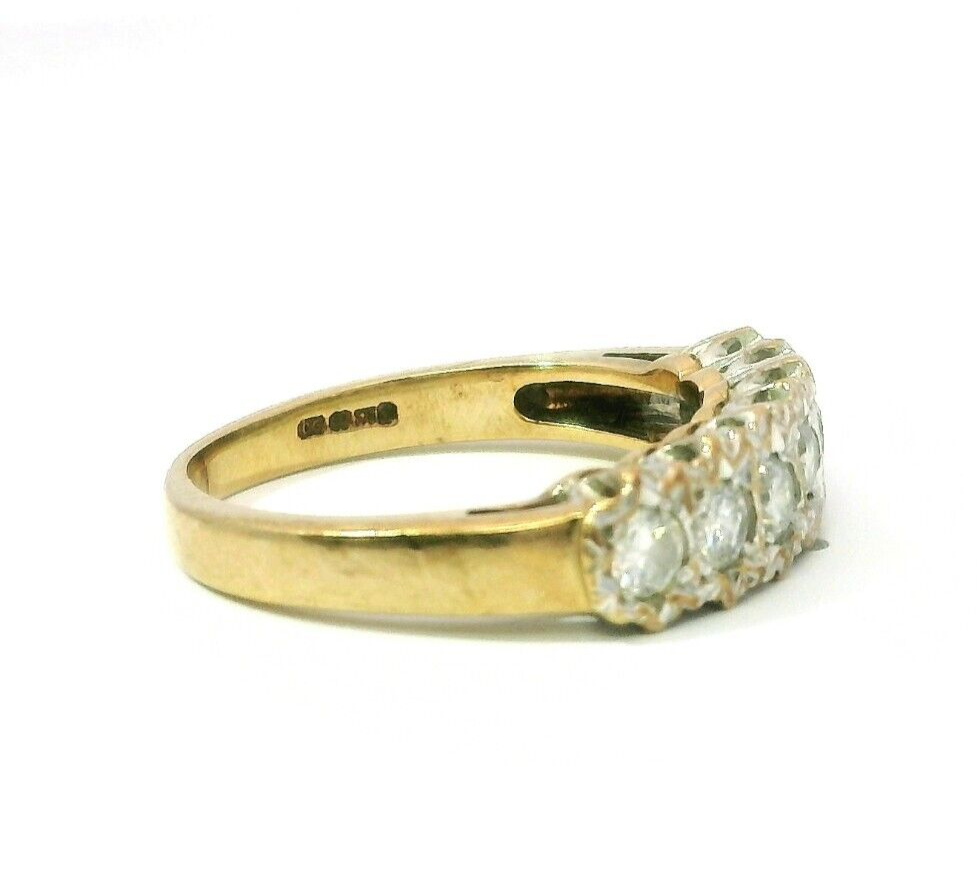 Vintage 9ct Yellow Gold Ring Round Diamonds Hallmarked Prong Setting Ring Size L