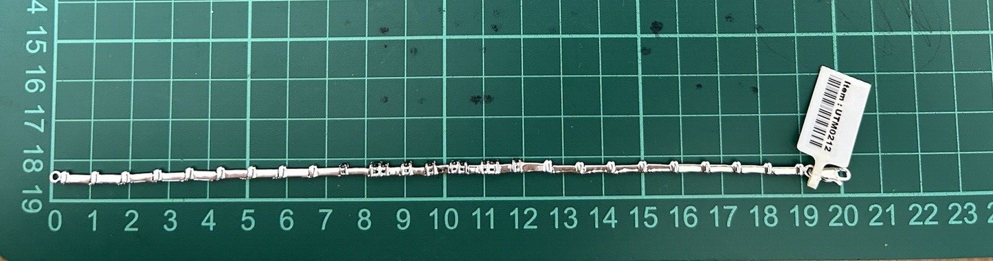 9ct White Gold Tennis Bracelet Black Diamonds Natural Gemstones 20cm Long