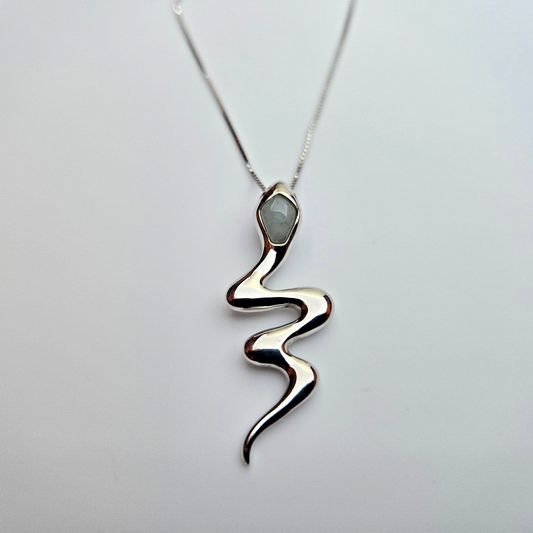 Silver Necklace Jade and Diamond Gemstones 925 Sterling Silver 56cm Long