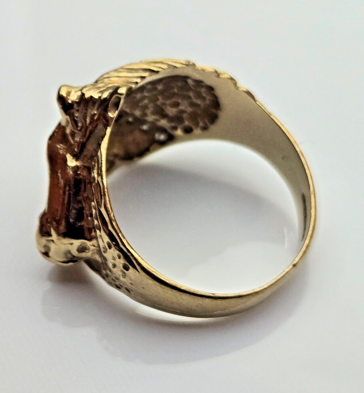 9ct Yellow Gold Horse Ring Ruby and Diamond Stones Ring Size Q 1/2
