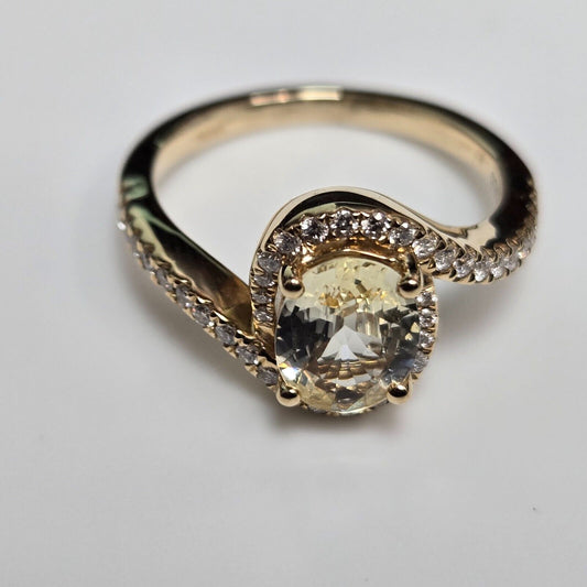14ct Yellow Gold Ring Citrine & Diamond Statement Ring Size N 1/2