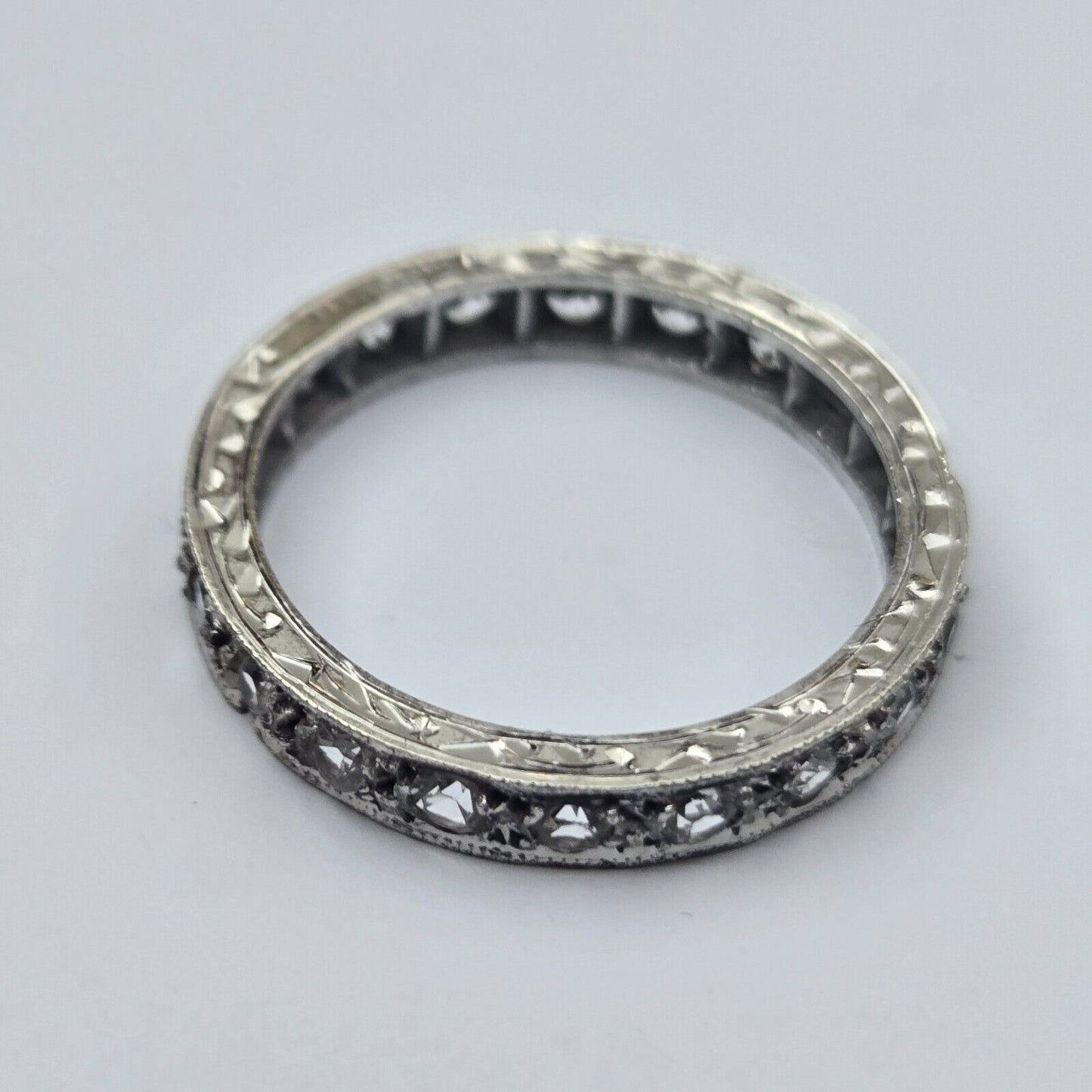 9ct White Gold Eternity Ring Round Colourless Spinel Gemstones Ring Size L