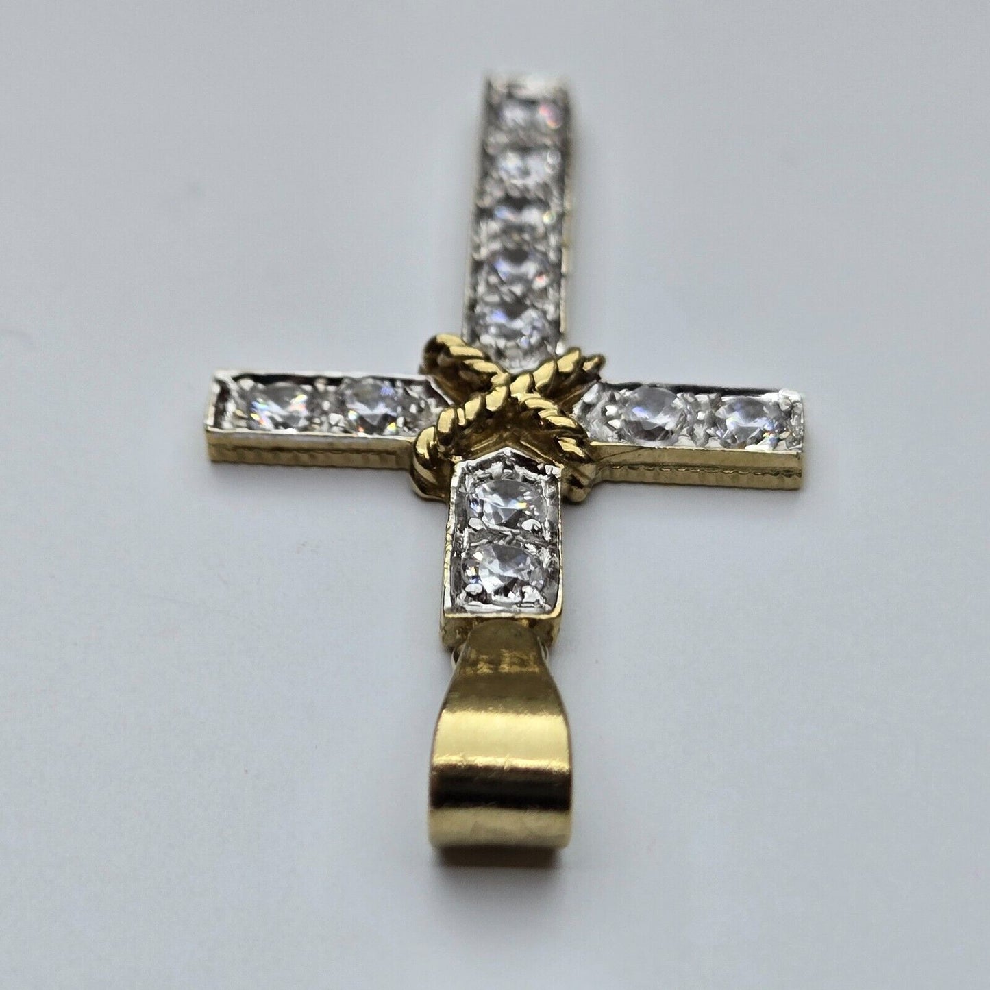 9ct Yellow Gold Cross Pendant Round Cubic Zirconia Stones Size 48mm x 25mm