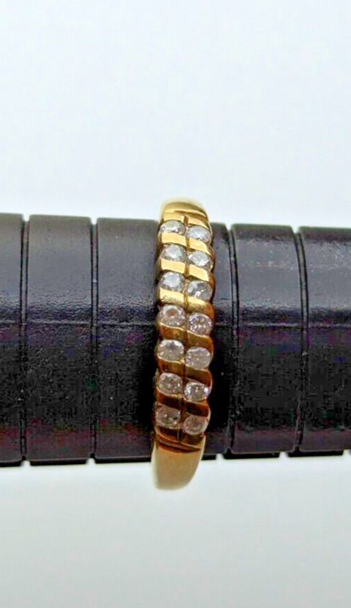9ct Yellow Gold Ring Two Rows Diamonds 375 Hallmarked Ring Size P 1/2 - 9k Gold