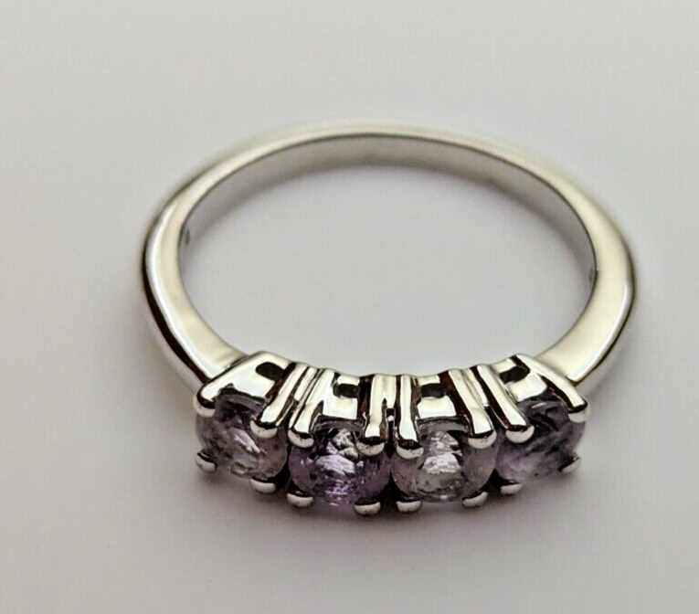 Silver Ring Purple Amethyst 925 Sterling Silver Prong Setting Ring Size R 1/2