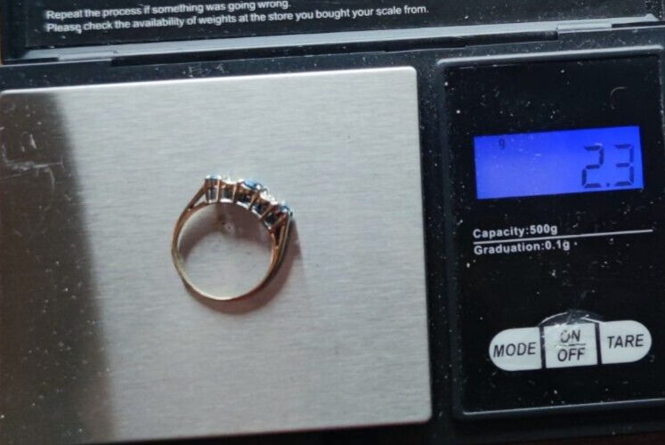 9ct Yellow Gold Ring Blue Topaz White Diamonds Gemstones Ring Size: L 1/2