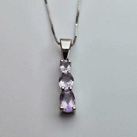 Silver Necklace Oval Purple Amethyst Gemstones 925 Sterling Silver 50cm Long