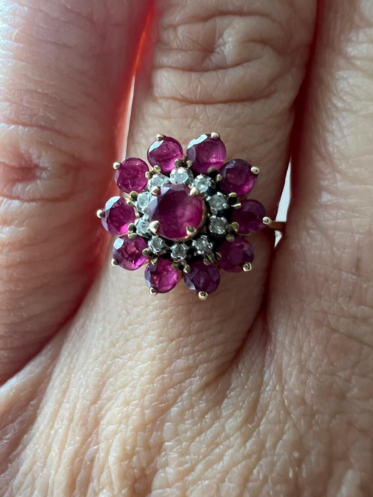 14ct Yellow Gold Ring Purple Ruby and Diamonds Gemstones Ring Size M 1/2
