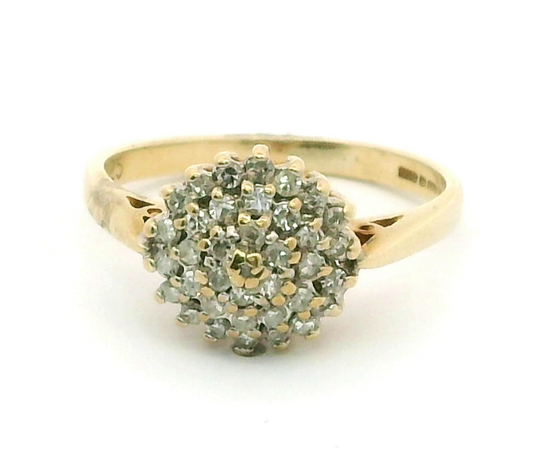 9ct Yellow Gold Ring 0.25ct Diamonds Cluster Setting 375 Hallmarked Ring Size K