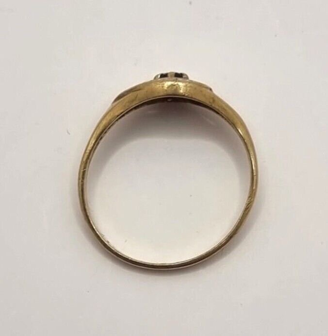 9ct Yellow Gold Ring Blue Sapphire and Diamonds UK Ring Size P 1/2