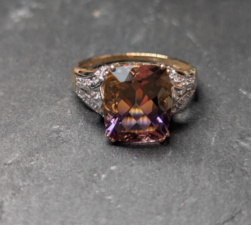 9ct Yellow Gold Ring Ametrine and Zircon Ring Size Q with Certificate