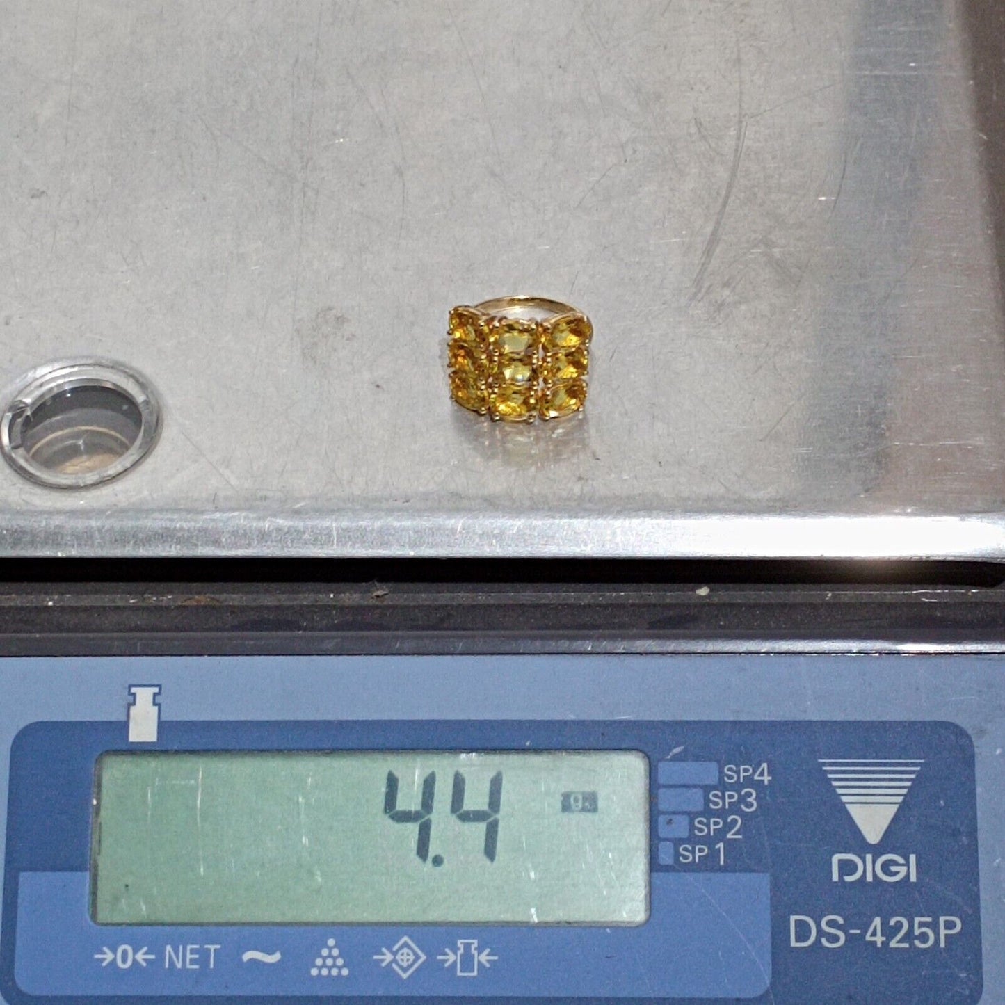 9ct Yellow Gold Ring Yellow Citrine Prong Setting Statement Ring Size N 1/2