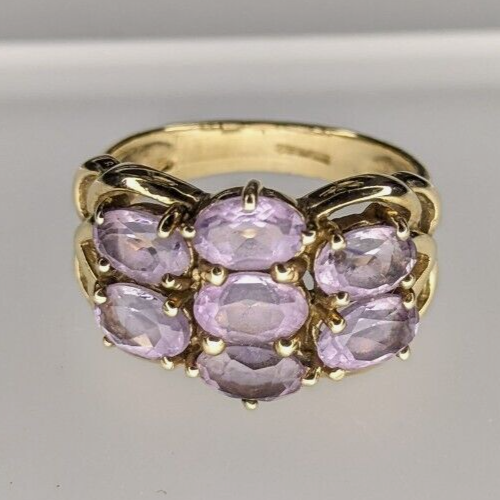 9ct Gold Ring Purple Amethyst Natural Gemstones UK Ring Size N - 9ct Yellow Gold
