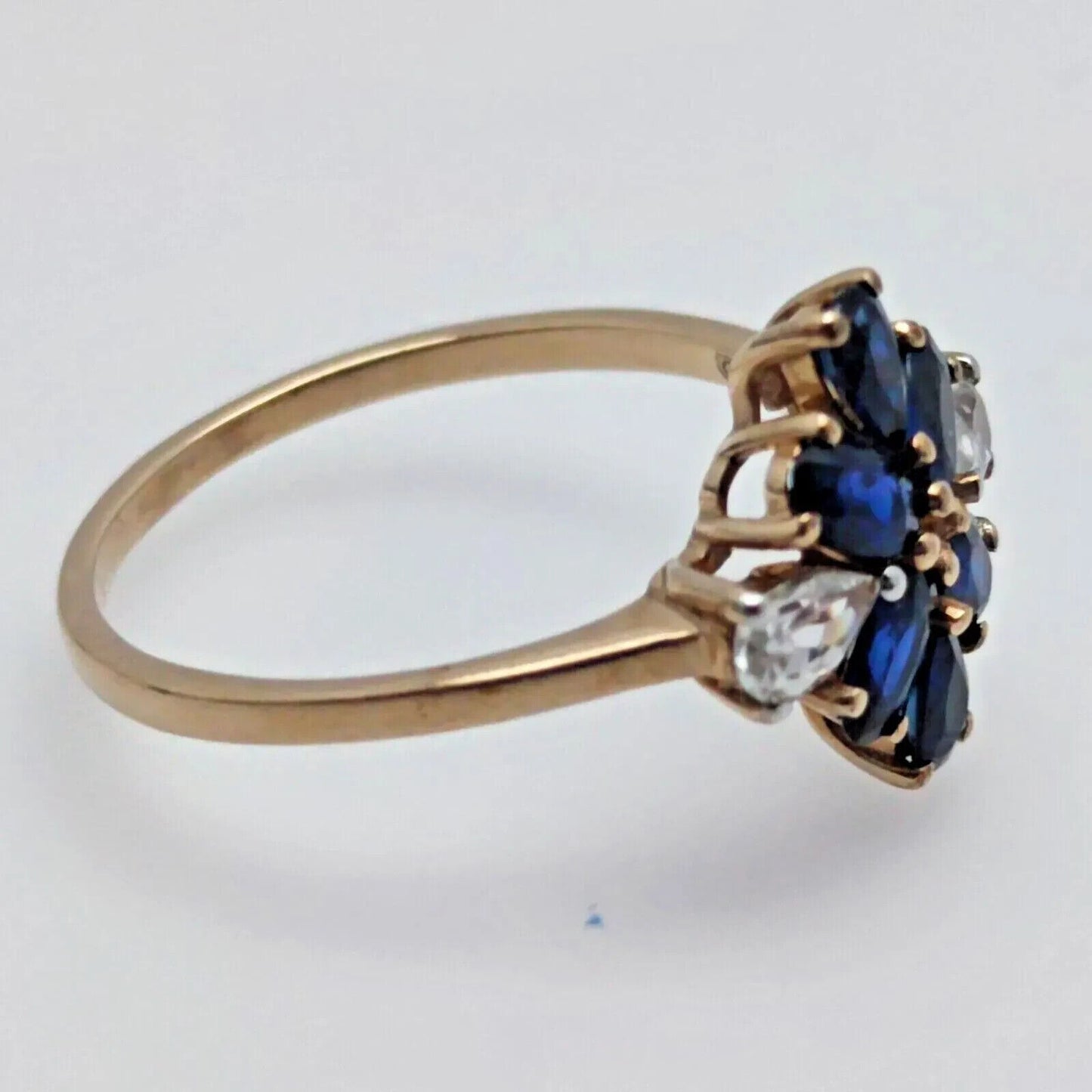 9ct Yellow Gold Ring Blue Synthetic Sapphire and Cubic Zirconia Ring Size U