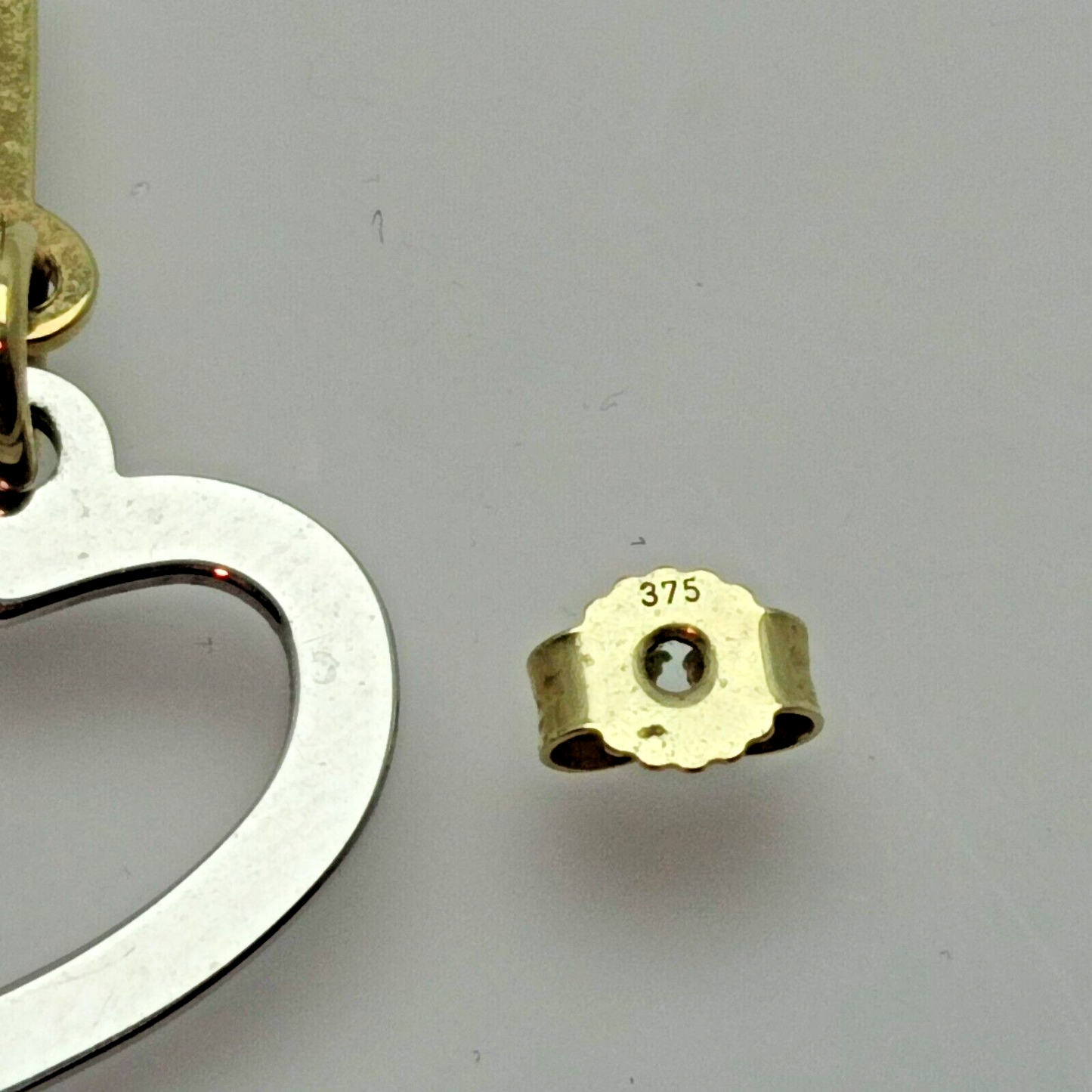 9ct Yellow and White Gold Drop Earrings Dangle Heart Shaped Charms