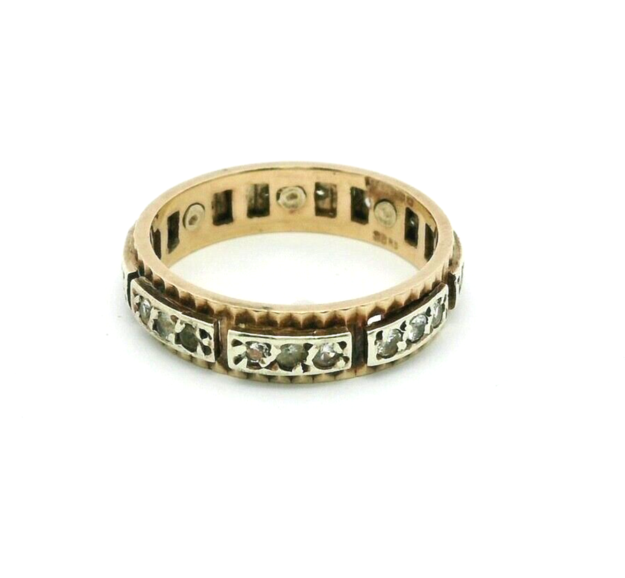 9ct Yellow Gold Eternity Spinel Colourless Stones UK Ring Size O 1/2