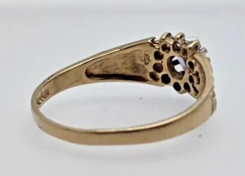 9ct Yellow Gold Ring Purple & Cubic Zirconia Stones Ring Size P 1/2 9k Gold