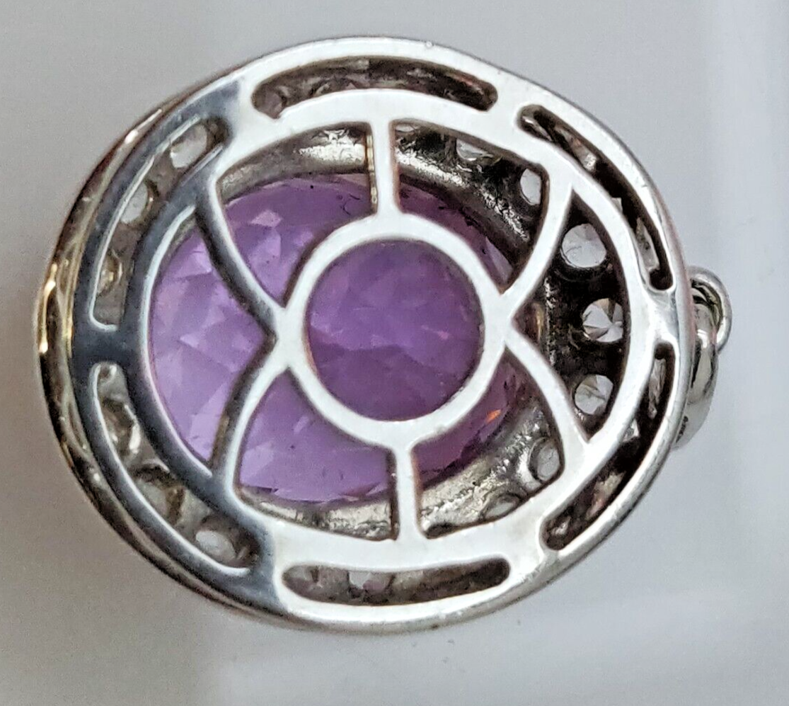 9ct White Gold Pendant Amethyst and Quartz Gemstones Size 2.1cm x 1.4cm  9k Gold
