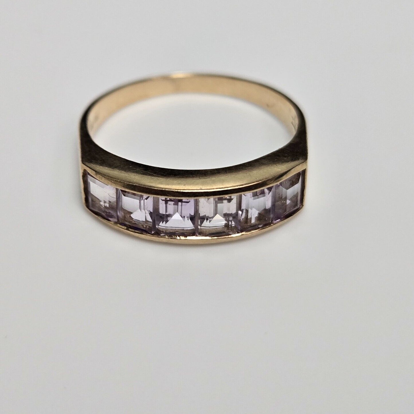 9ct Yellow Gold Ring Purple Amethyst Natural Gemstones Ring Size N 1/2