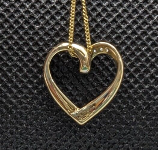 9ct Yellow Gold Necklace with Diamond Heart Pendant 9" Long