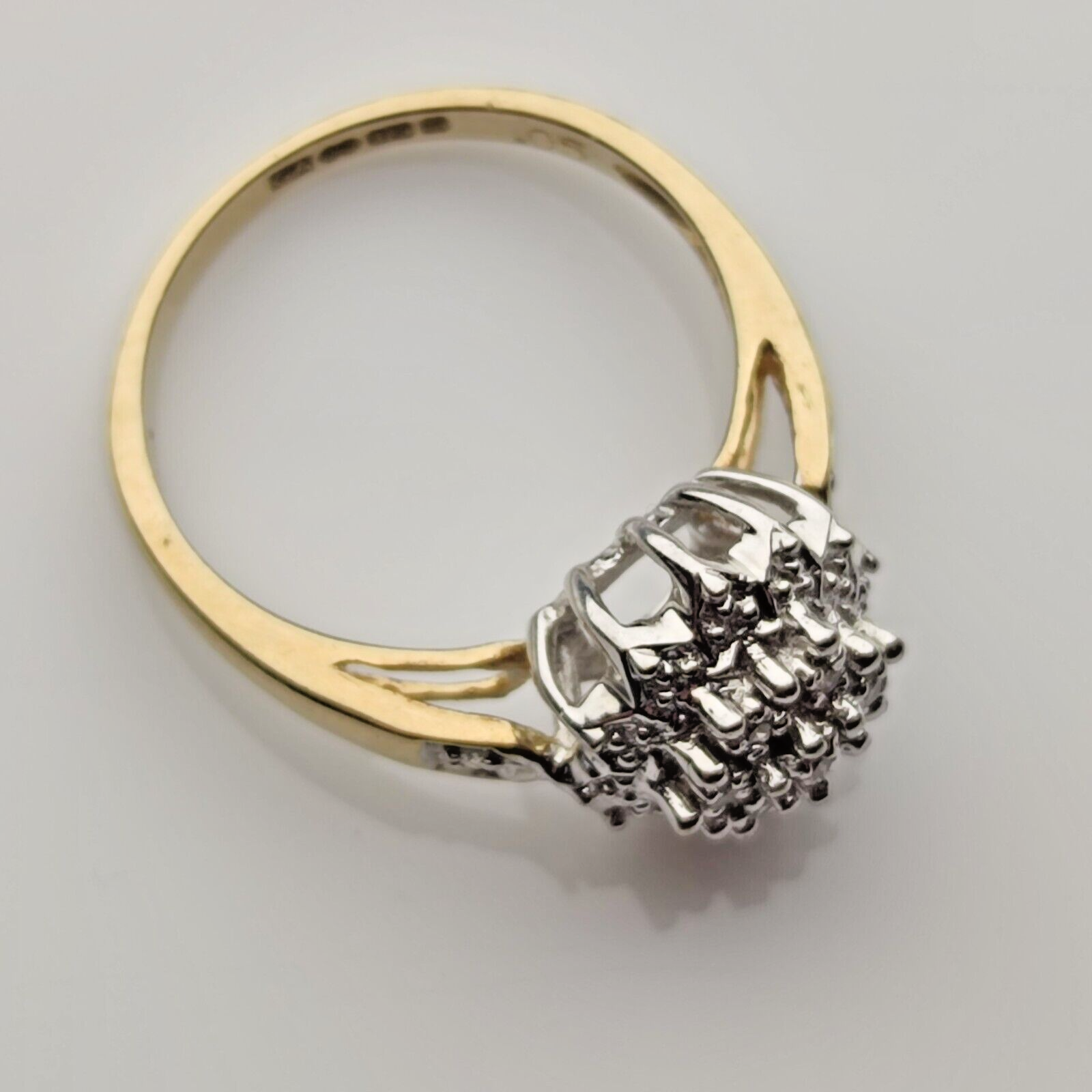 9ct Yellow Gold Ring Diamond 0.05ct Cluster Prong Setting UK Ring Size L