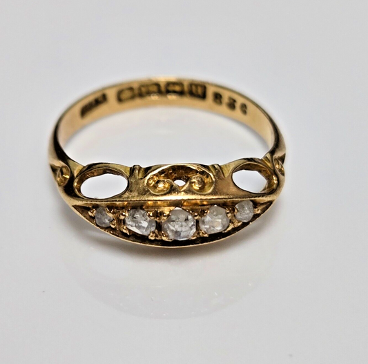 Vintage 18ct Yellow Gold Ring 5 Round Diamonds Gemstones UK Ring Size K