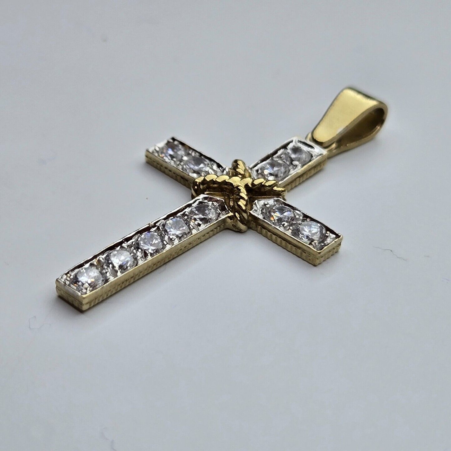 9ct Yellow Gold Cross Pendant Round Cubic Zirconia Stones Size 48mm x 25mm