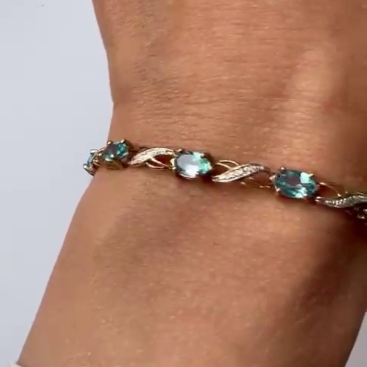 9ct Yellow Gold Tennis Bracelet Blue Topaz Natural Gemstones 19cm Long