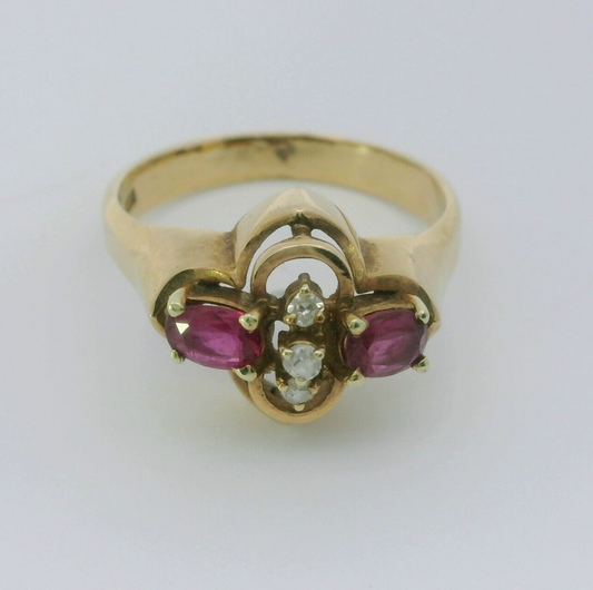 14ct Yellow Gold Ring Ruby & Diamonds 14k Hallmarked Statement Ring Size M