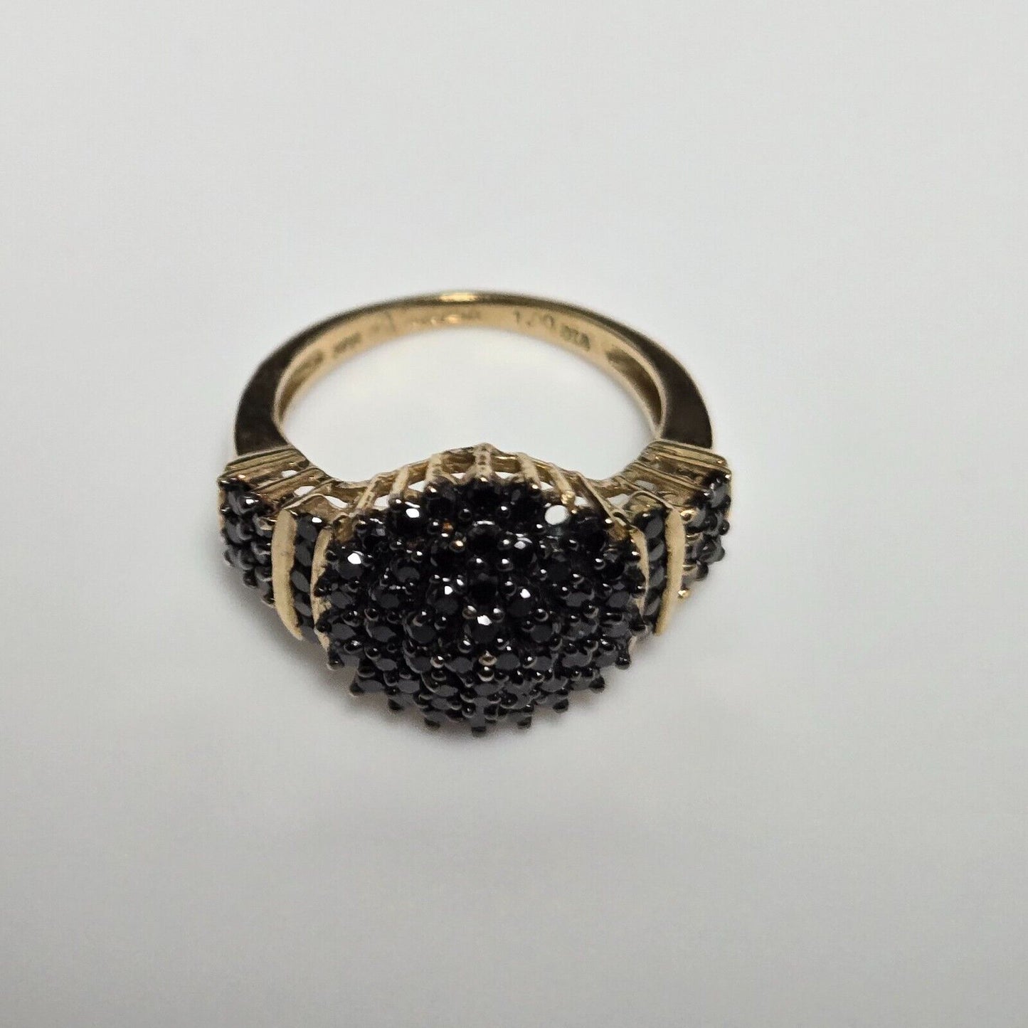9ct Yellow Gold 1ct Black Diamonds Cluster Setting Ring Size M