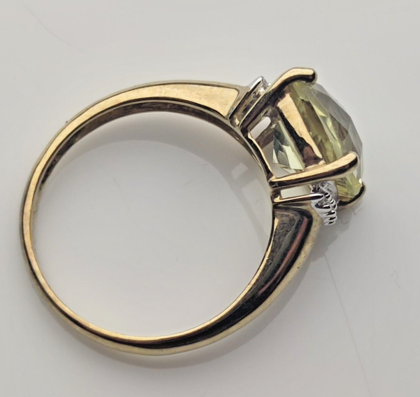 9ct Yellow Gold Ring Yellow Kunzite and Diamond Statement Ring Size S
