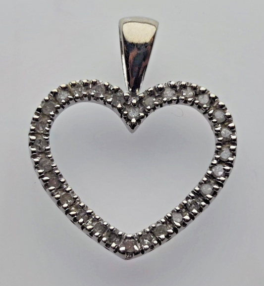9ct White Gold Heart Pendant Diamond Natural Gemstones