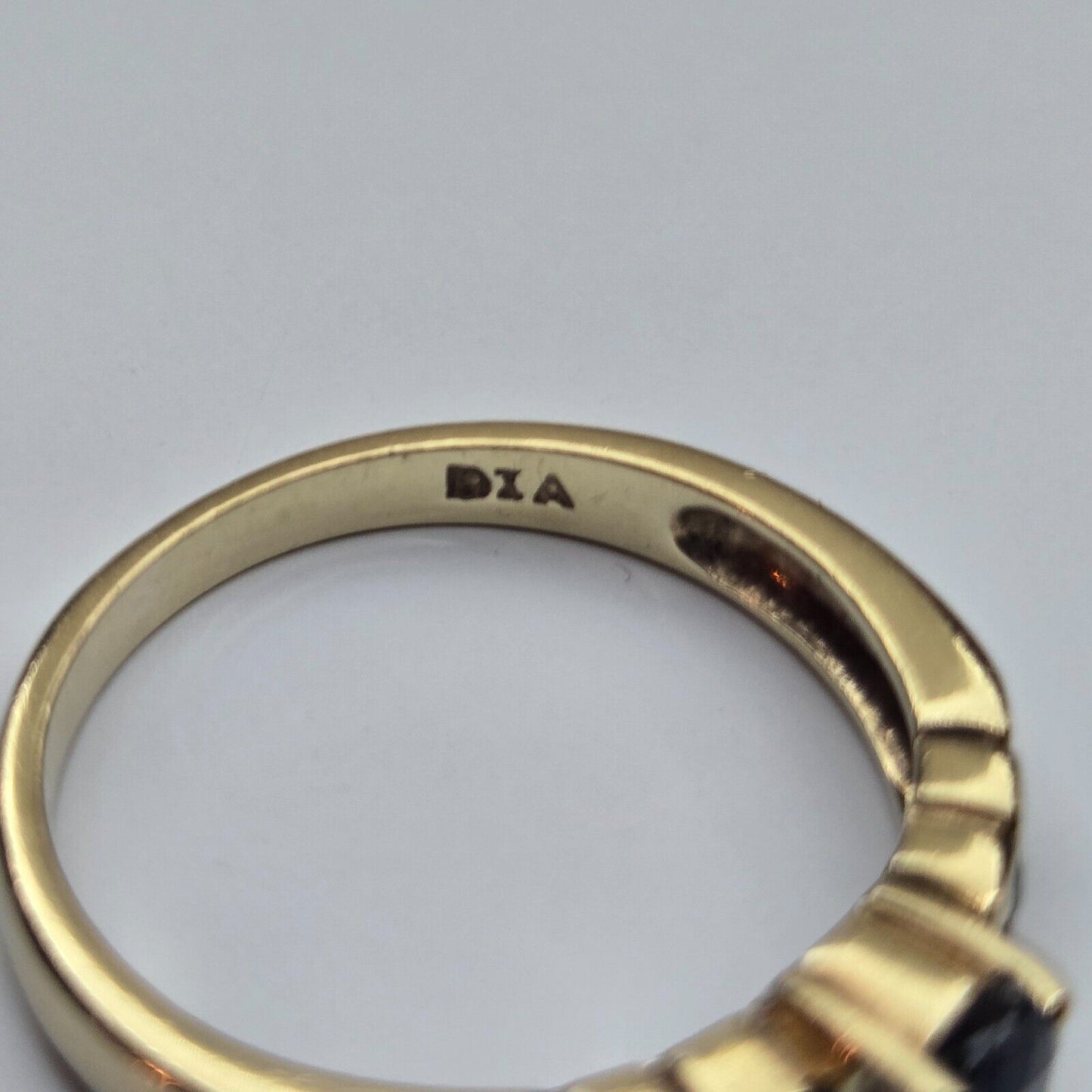 9ct Yellow Gold Ring Blue Sapphire and Colourless Diamonds Ring Size L
