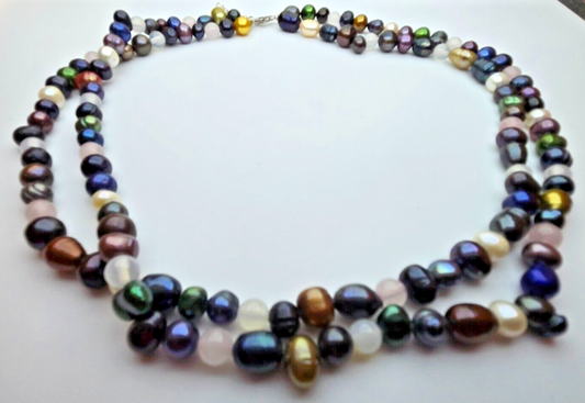 Sterling Silver Beaded Necklace Multi Colour Gemstones 48cm Long