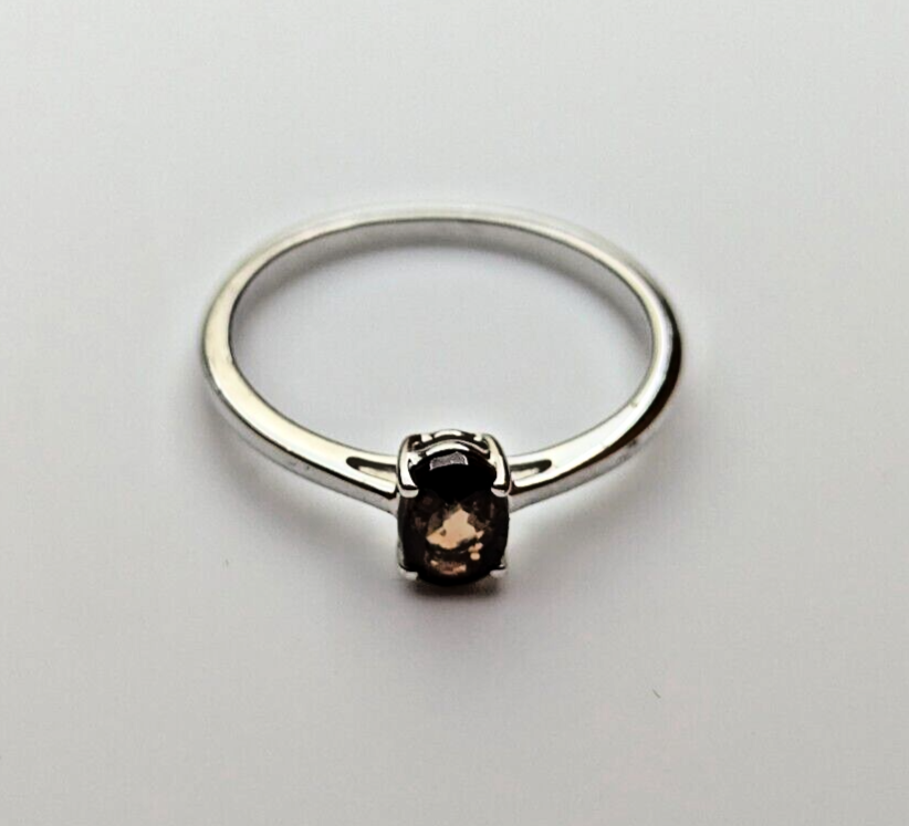 Silver Ring Oval Champagne Zircon Stone 925 Sterling Silver Ring Size R 1/2