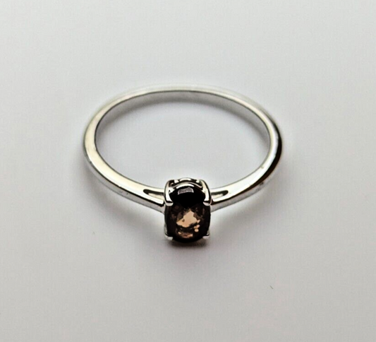 Silver Ring Oval Champagne Zircon Stone 925 Sterling Silver Ring Size R 1/2