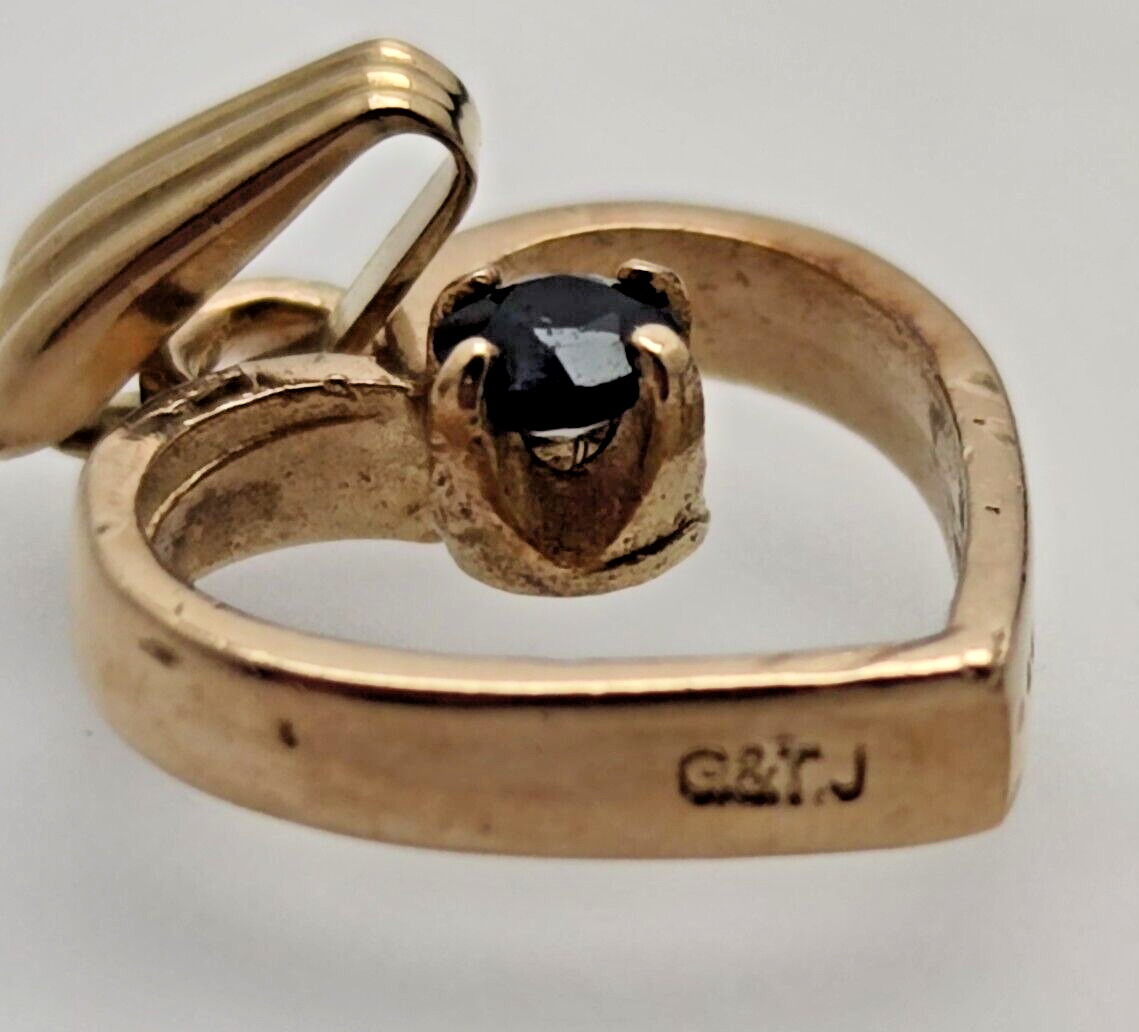 9ct Yellow Gold Heart Pendant Black Sapphire Natural Gemstone