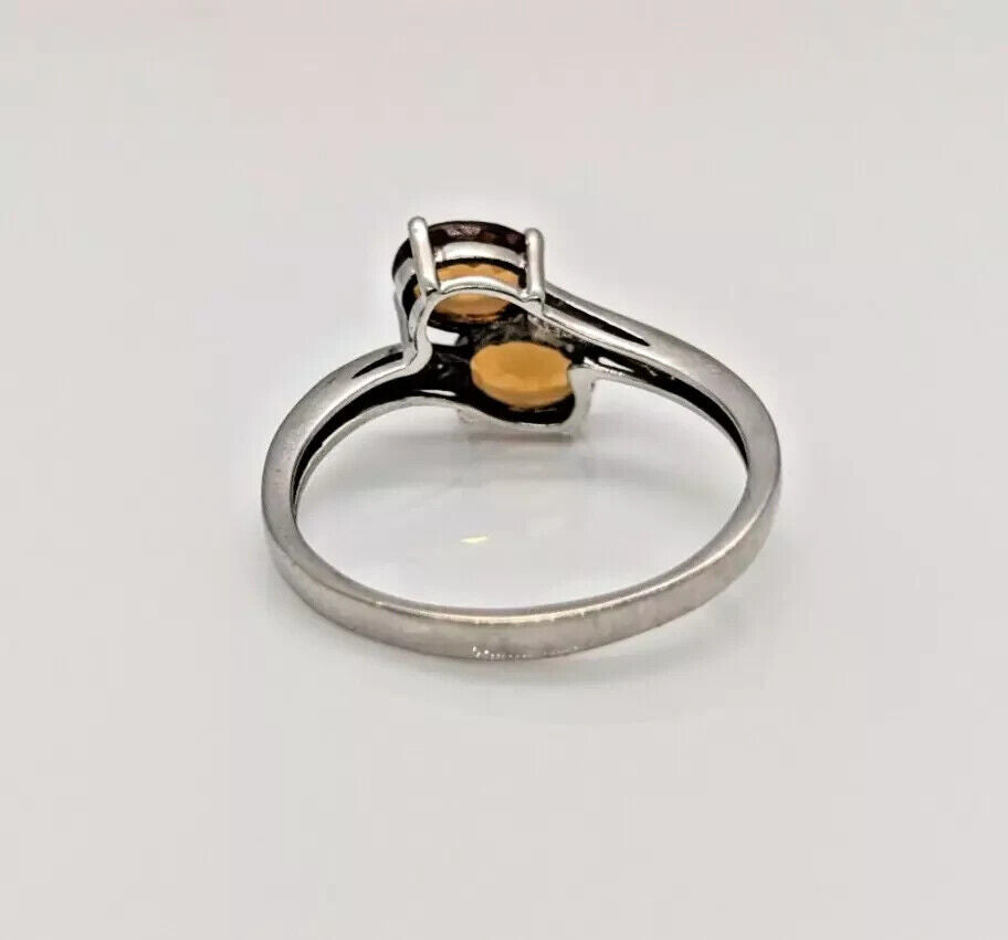 9ct White Gold Ring Round Orange Topaz and Diamond Gemstones Ring Size S