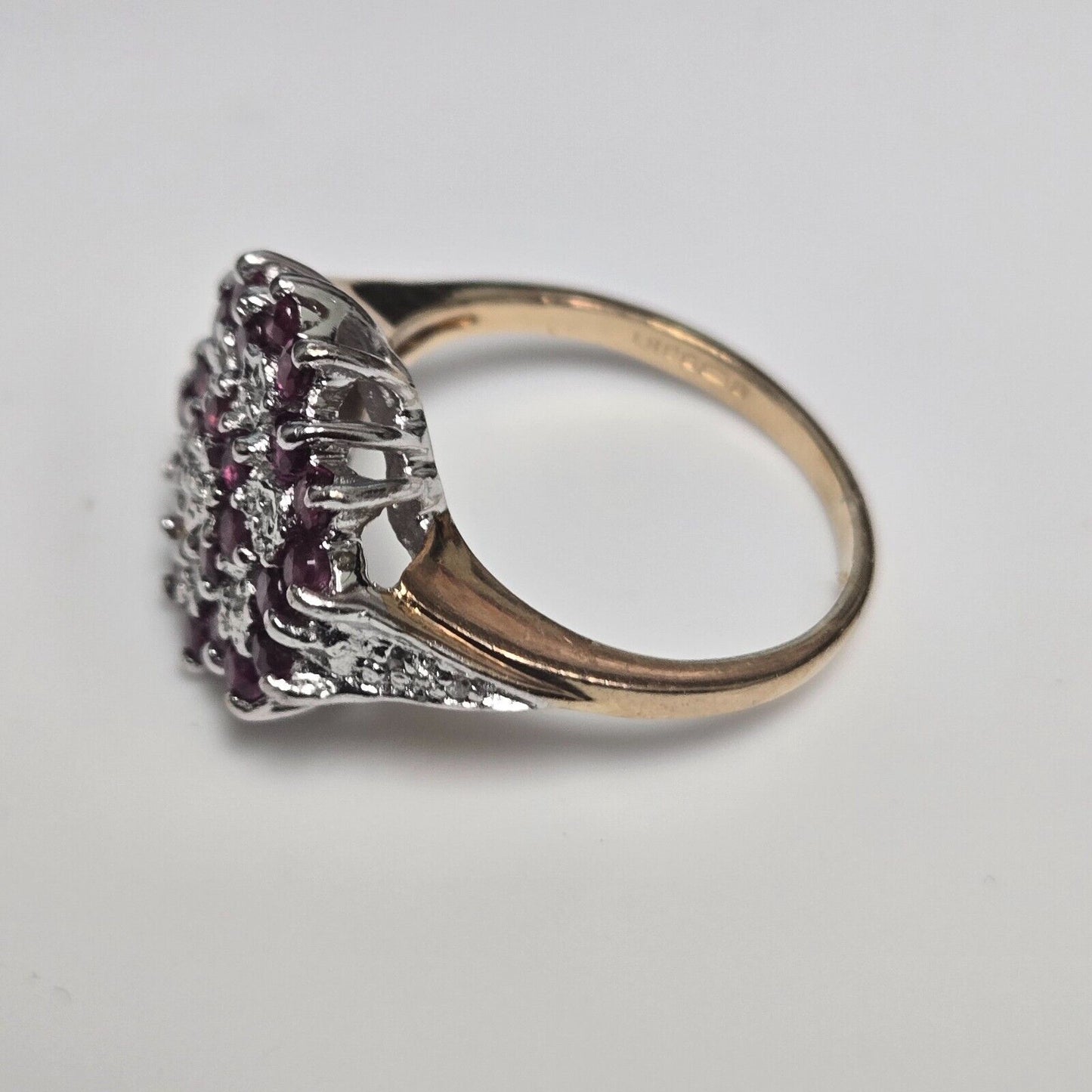 9ct Yellow Gold Ring Pink Ruby and Diamonds Cluster Gemstones UK Ring Size N