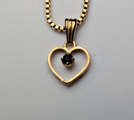 9ct Yellow Gold Heart Pendant Black Sapphire Natural Gemstone