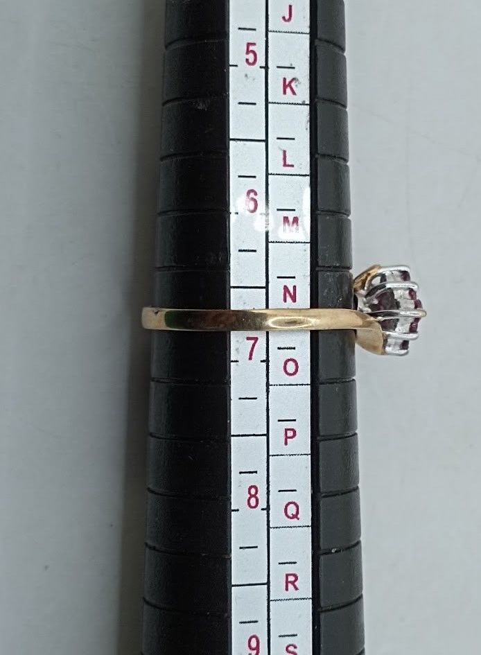 9ct Yellow Gold Ring Ruby and Diamond Crossover Band UK Ring Size N